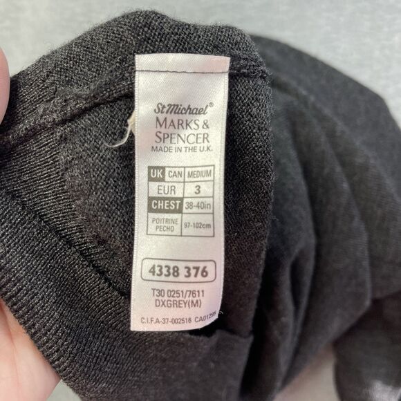 Marks & Spencer Men’s Lightweight Sweater Medium Grey Pullover Lambswool Wool - Picture 7 of 11